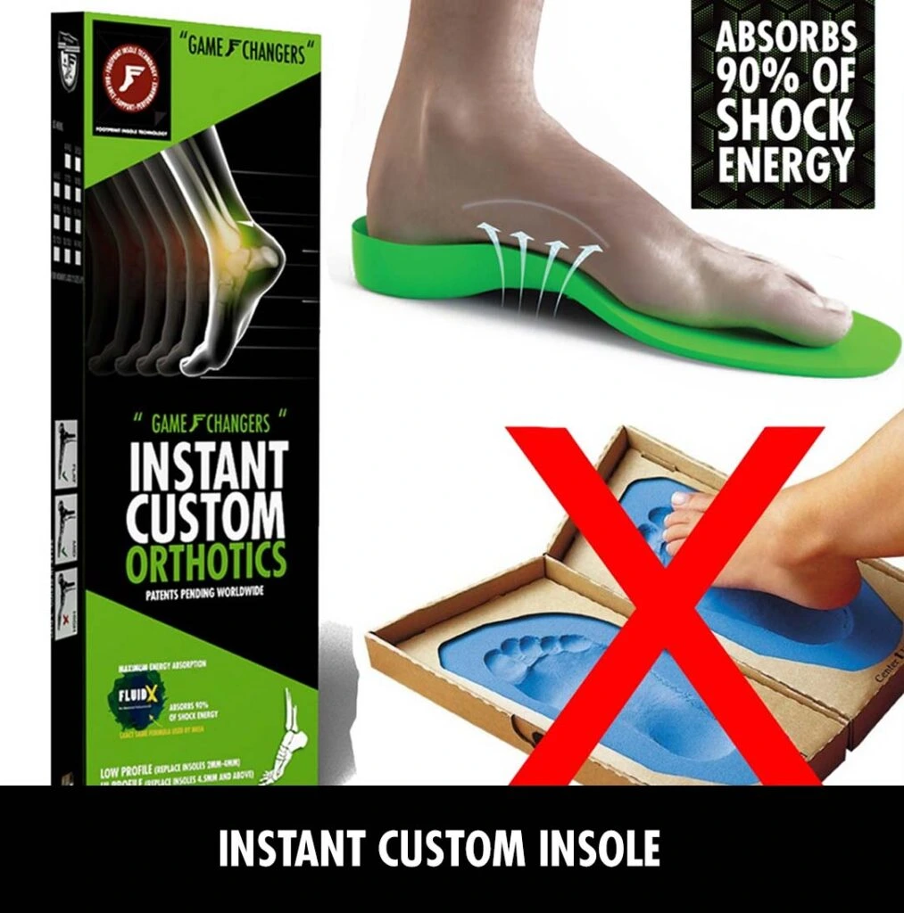 FP Insoles Gamechangers absorbing 90% shock with custom fit.

